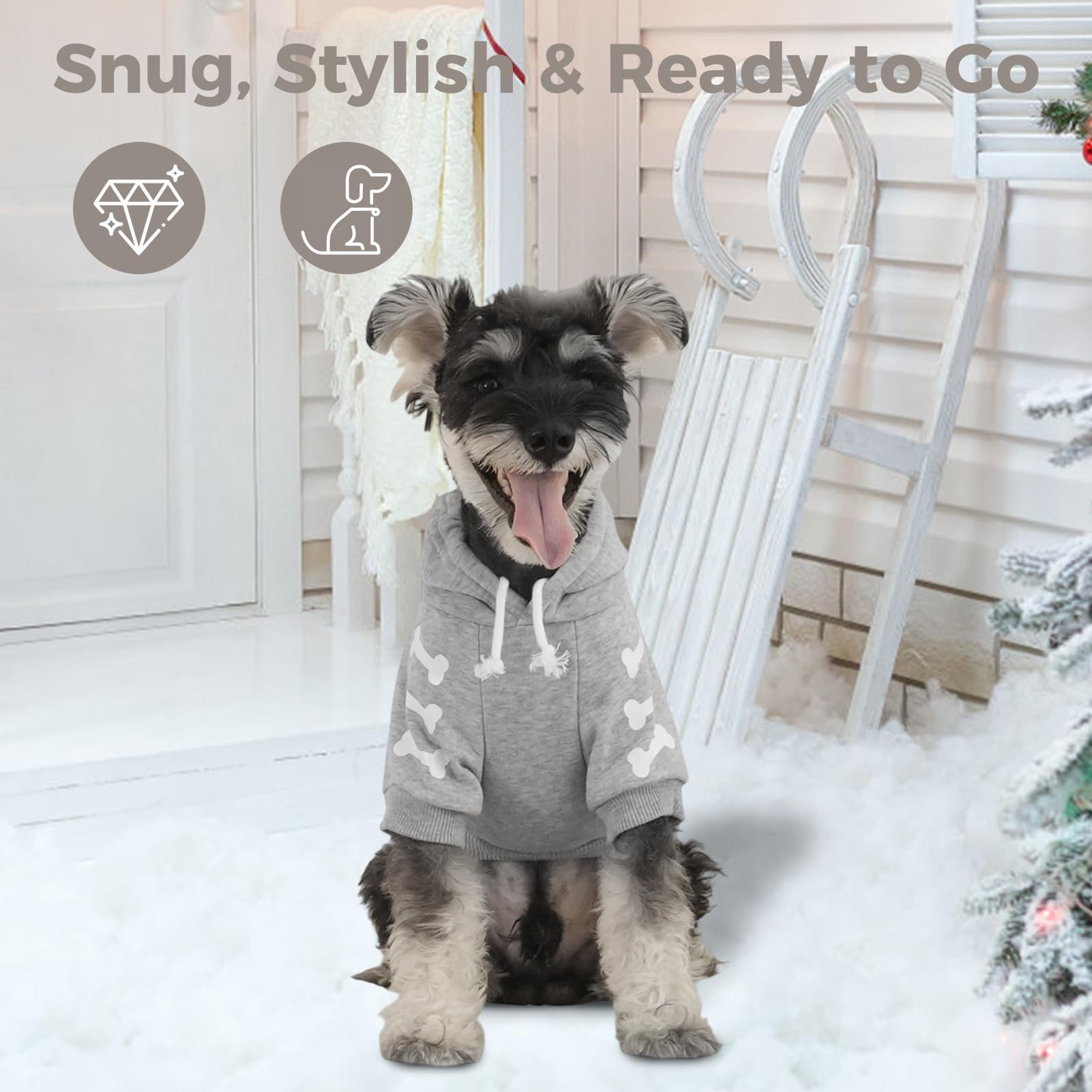 BINGPET Bad to the Bone hoodie worn on dog during walk demonstrates cozy fit