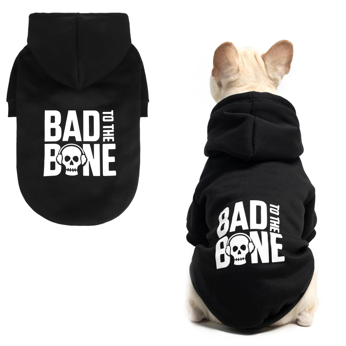 BINGPET Bad To The Bone sweater front view shows bold lettering and warm fleece.