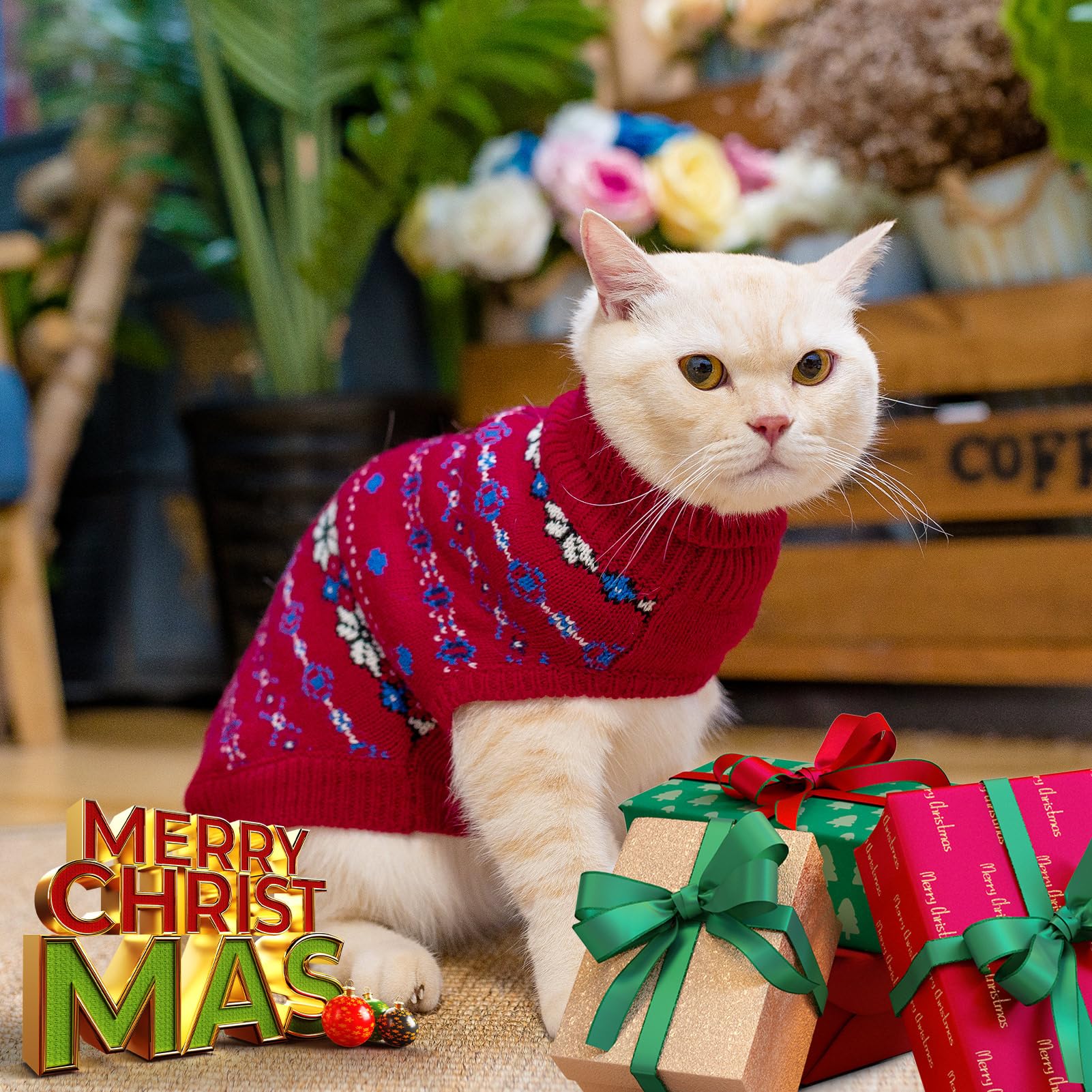 BINGPET cat sweater red small worn-on-cat demonstrates daily-wear versatility.