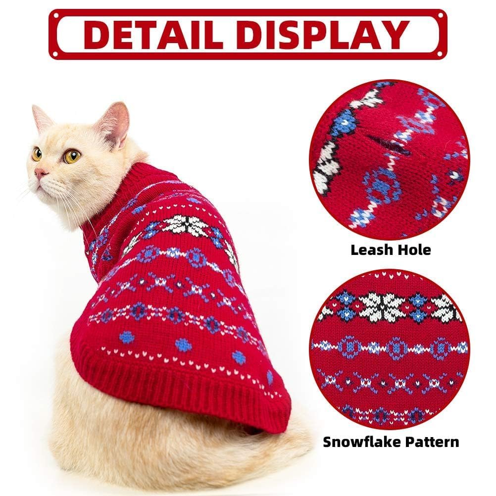 BINGPET cat sweater red small side view highlighting flexible knit for easy dressing.