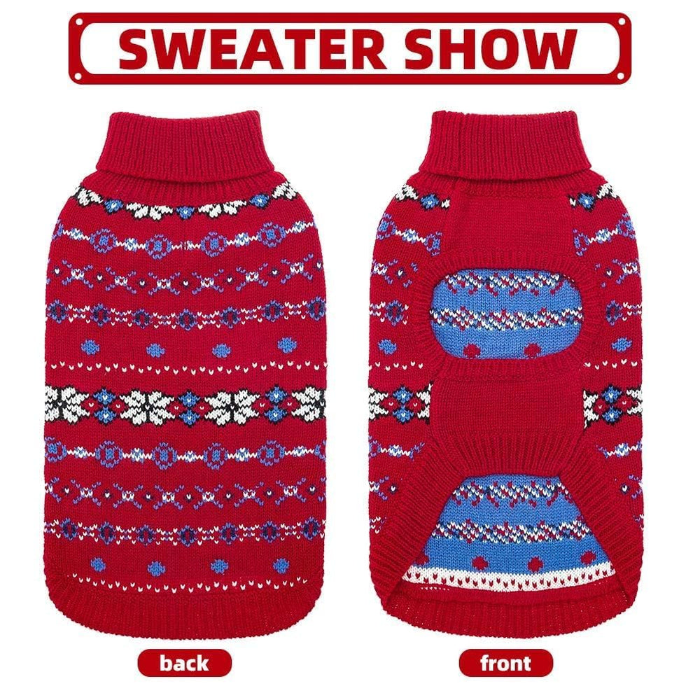 BINGPET cat sweater red small snow-pattern closeup emphasizes decorative winter motif.