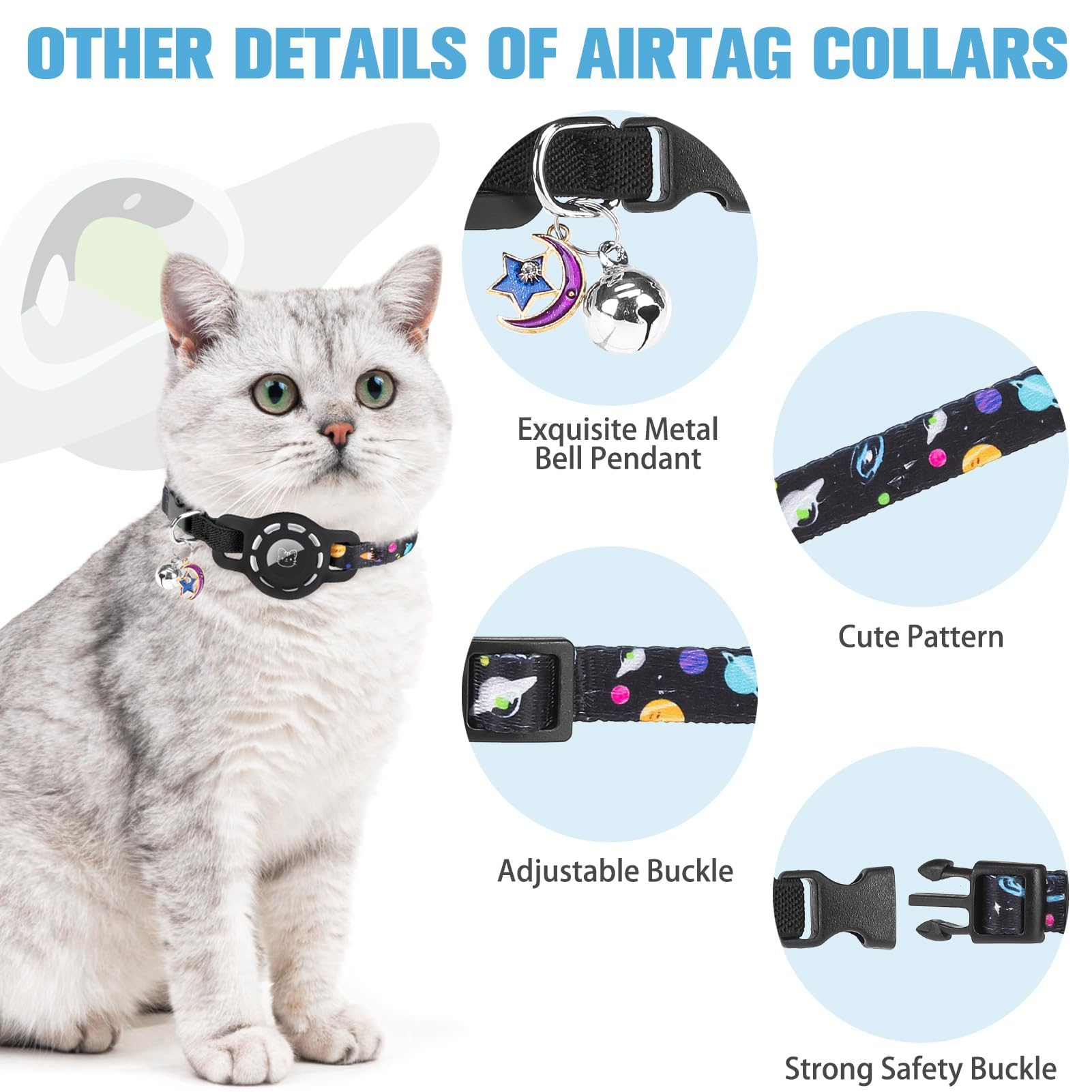 BINGPET Cat collar pendants and removable bell add cute, audible cues.