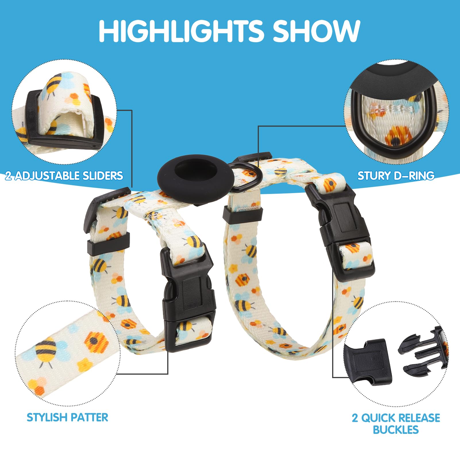 BINGPET harness with Airtag holder back for reliable pet tracking