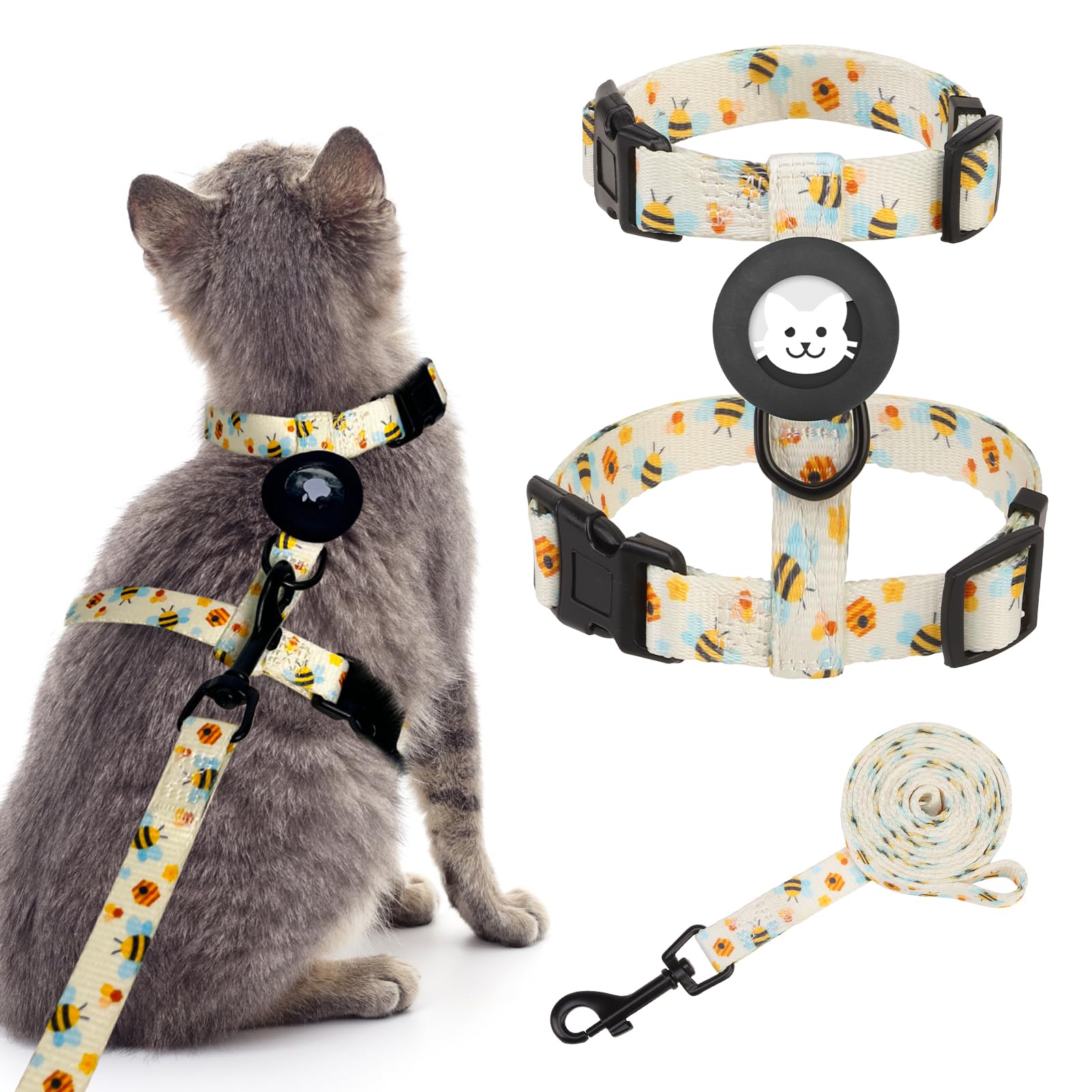 BINGPET cat harness bee-pattern fabric for daily outdoor walks