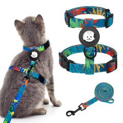 BINGPET cat harness in green leaves pattern for comfortable daily wear.