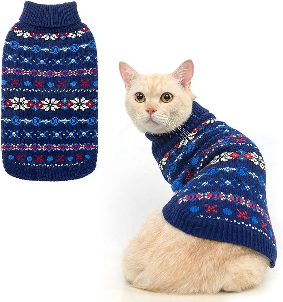 BINGPET Cat Sweater snowflake pattern front view for cozy winter styling