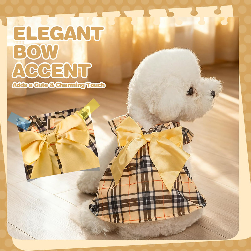 BINGPET dog dress plaid bow detail boosts photo-ready charm.
