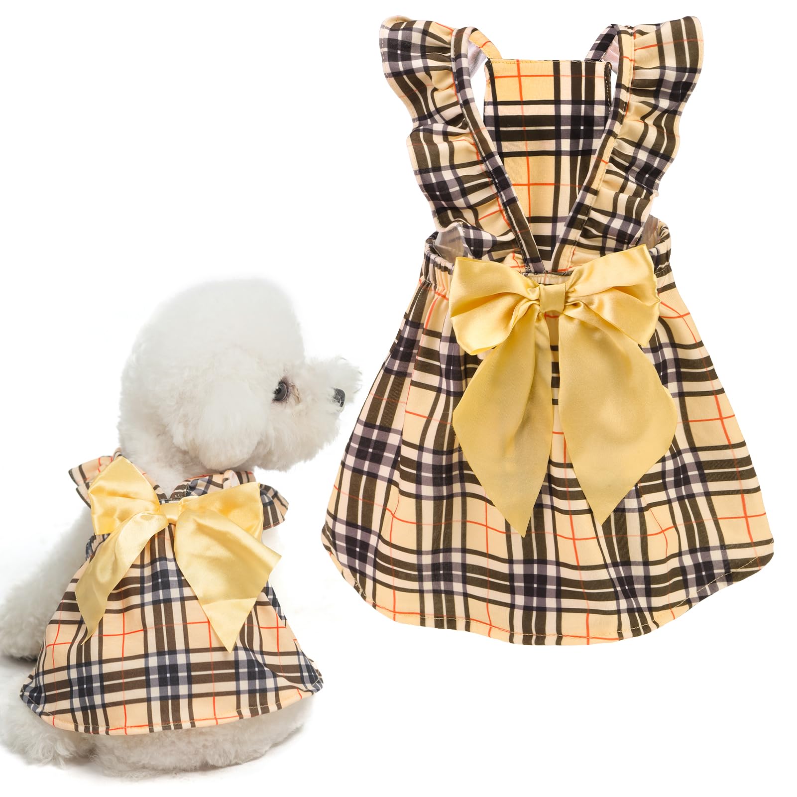 BINGPET dog dress plaid classic back view ideal for small pets.