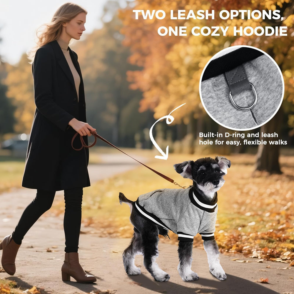 BINGPET dog sweatshirt grey with leash hole for easy daily leash attachment.