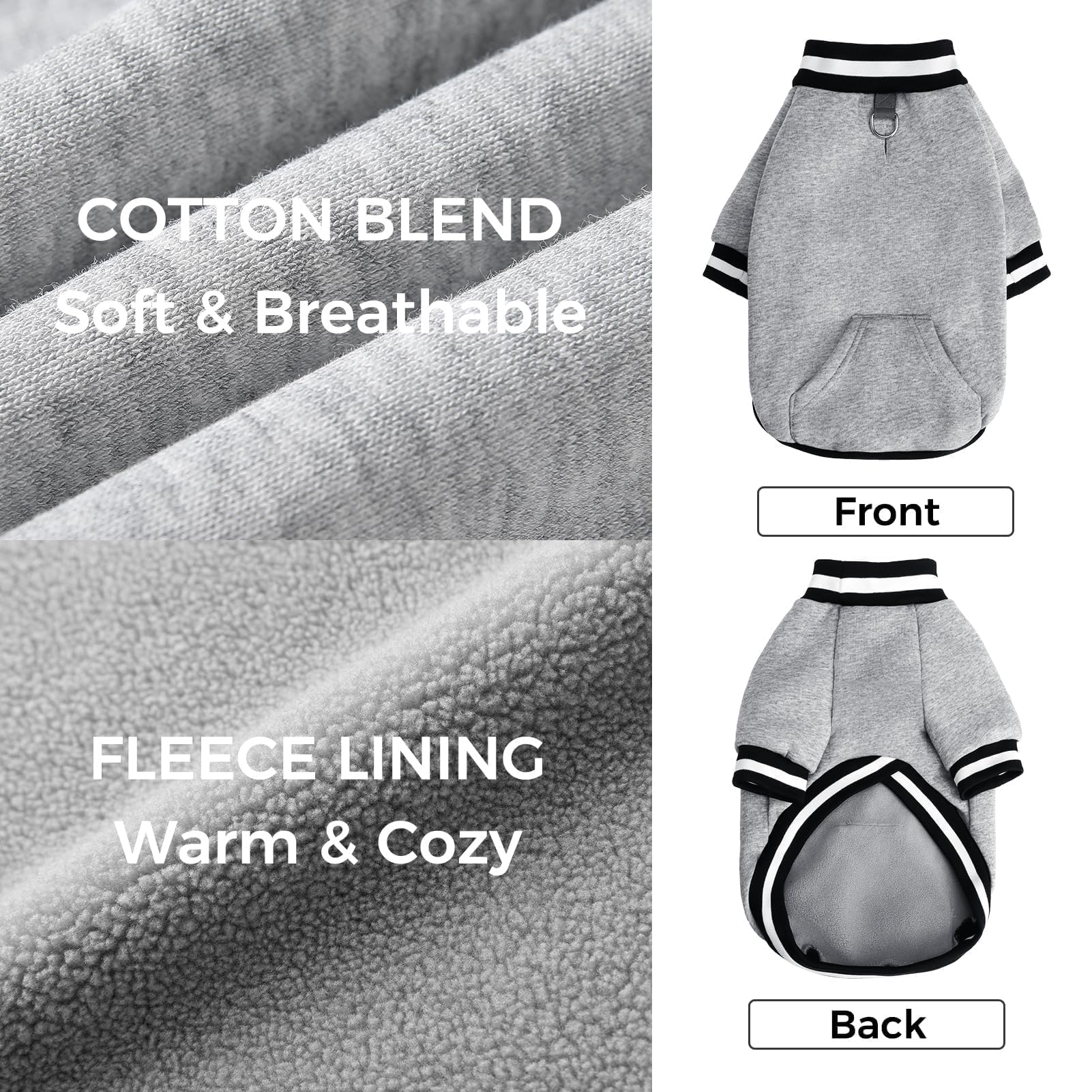 BINGPET dog sweatshirt grey pullover design, easy on/off for outdoor play.