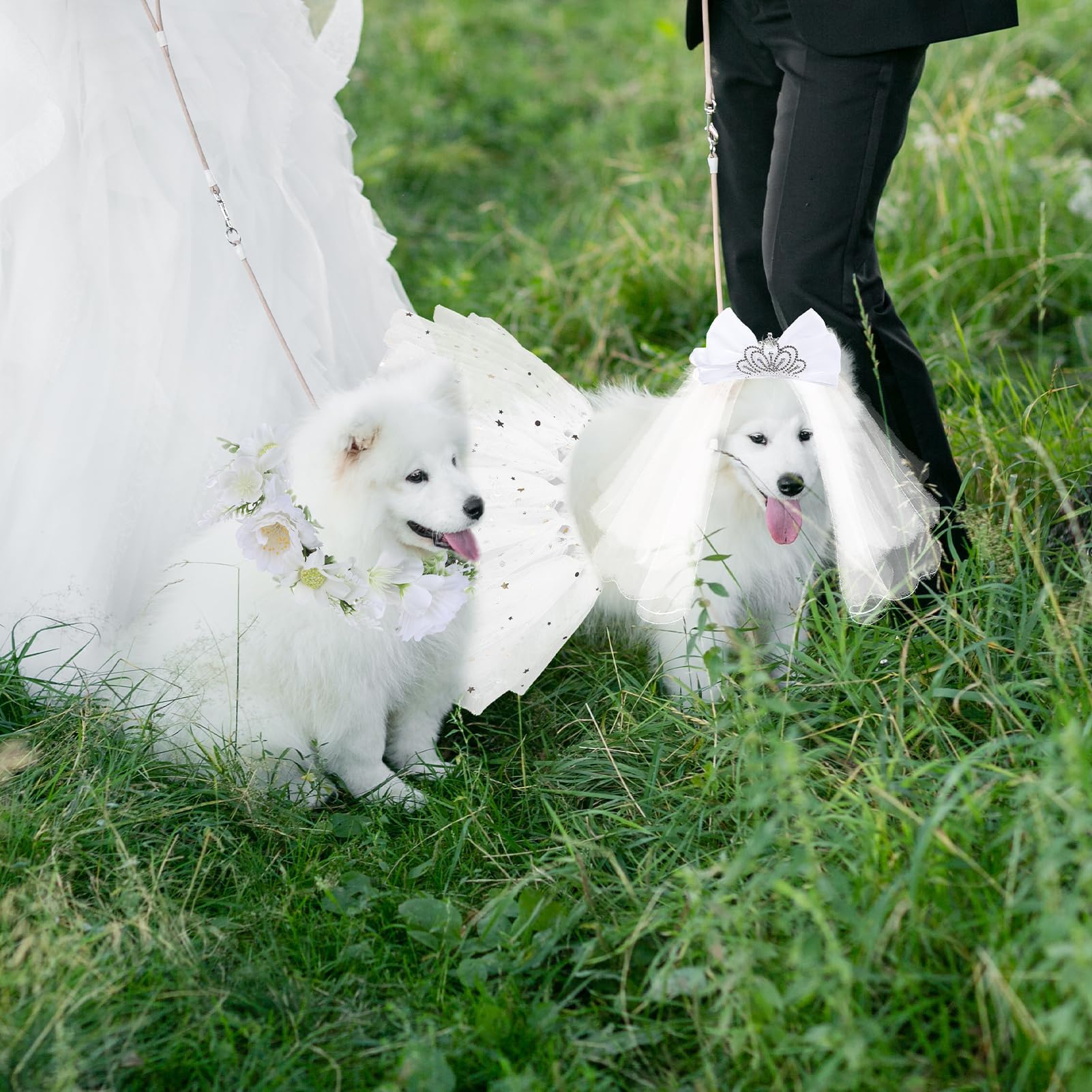 BINGPET dog wedding garland collar with delicate faux flowers for romantic charm