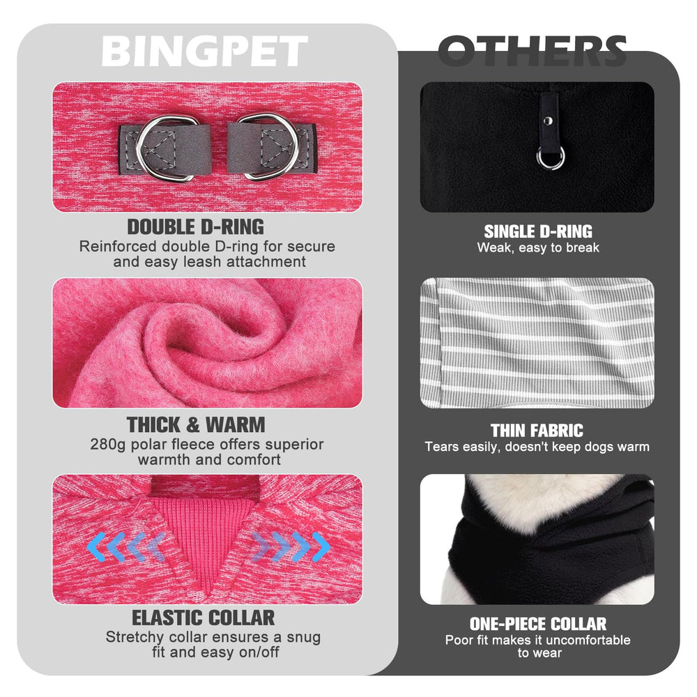 BINGPET fleece vest size chart close-up for proper fit