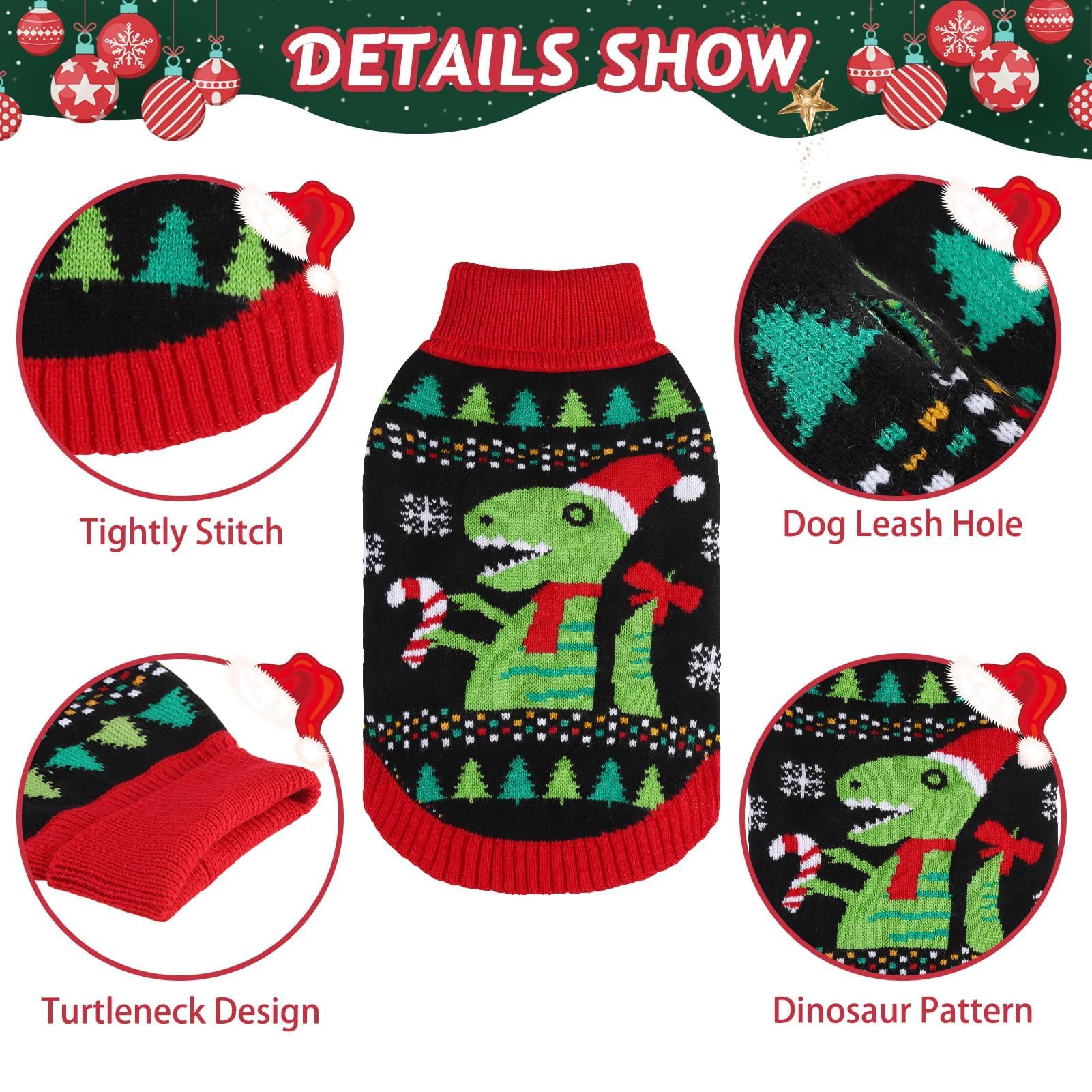 BINGPET Knit Dino Sweater back leash hole for easy outdoor walks