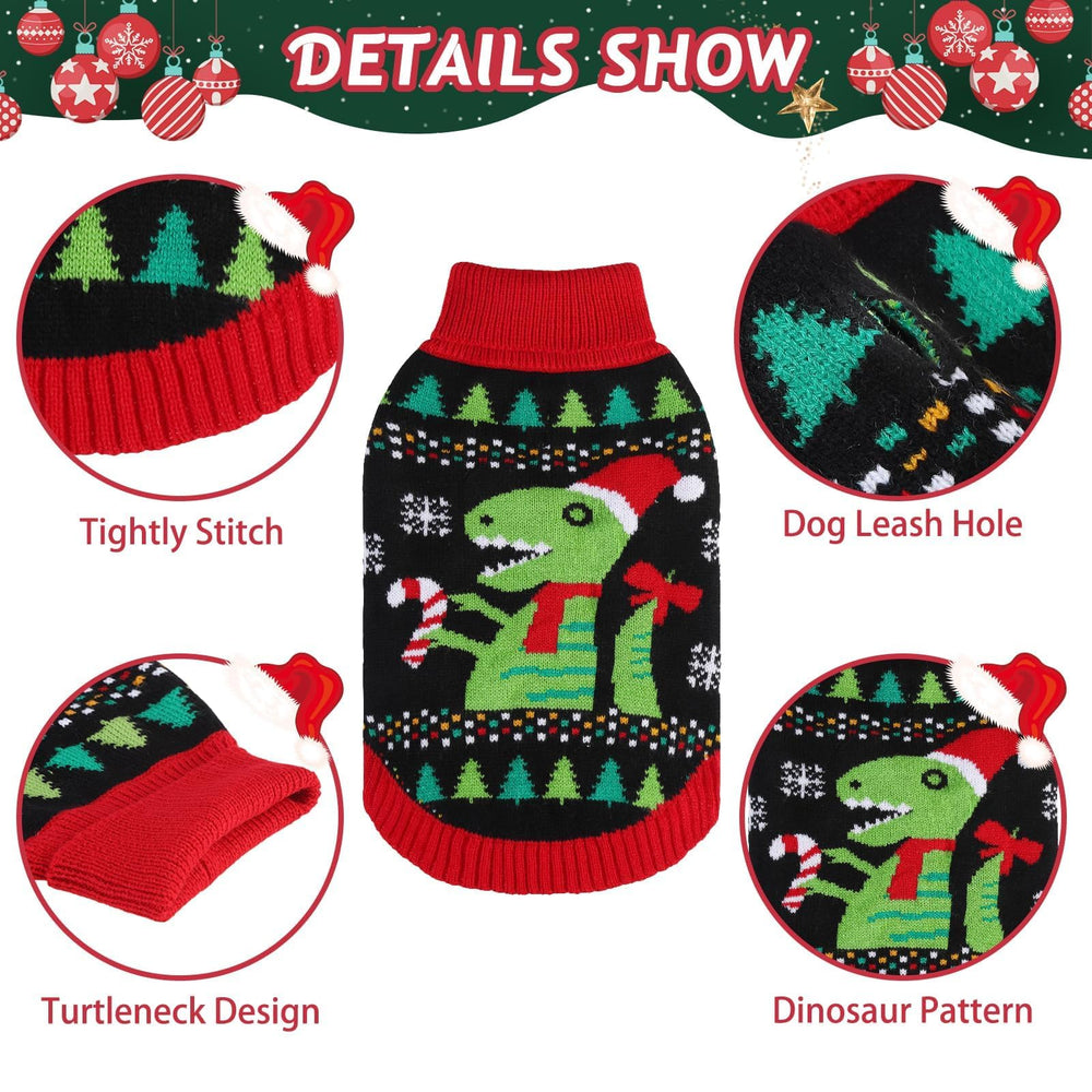 BINGPET Knit Dino Sweater back leash hole for easy outdoor walks