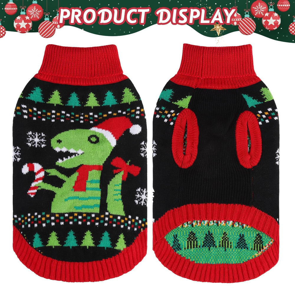 BINGPET Knit Dinosaur pattern detail highlighting festive print.
