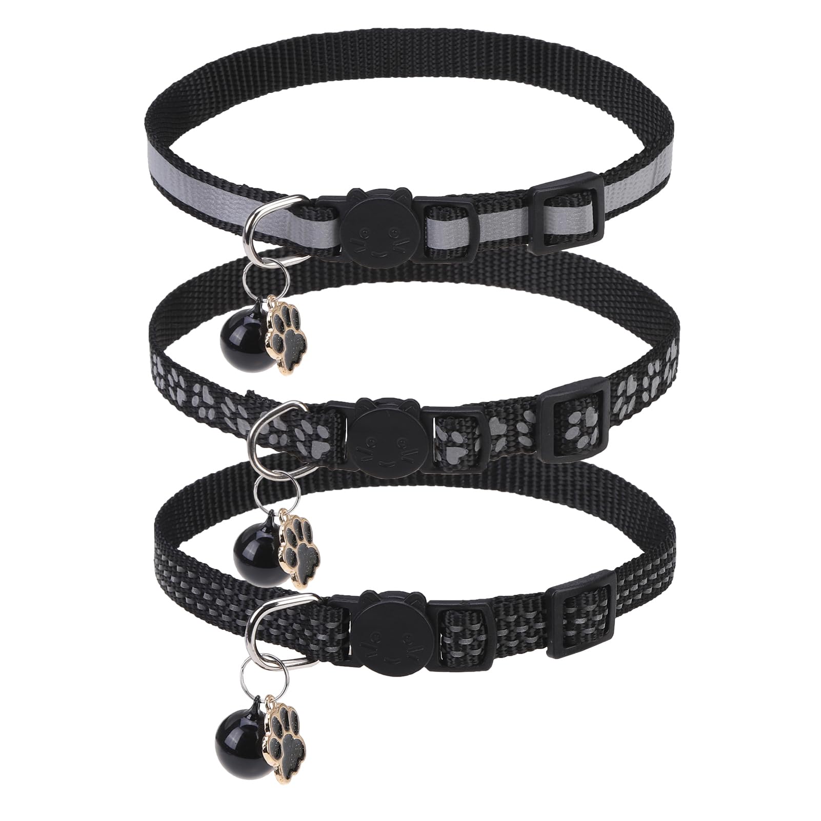 BINGPET reflective cat collar 3-pack on display boosts visibility for safe outings.