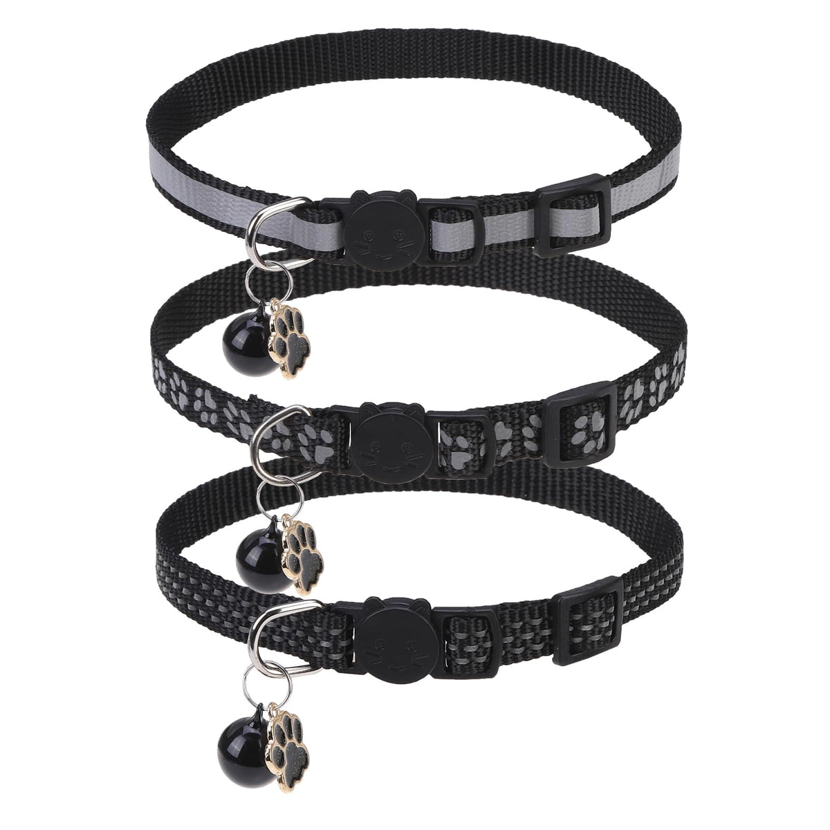 BINGPET reflective cat collar 3-pack on display boosts visibility for safe outings.