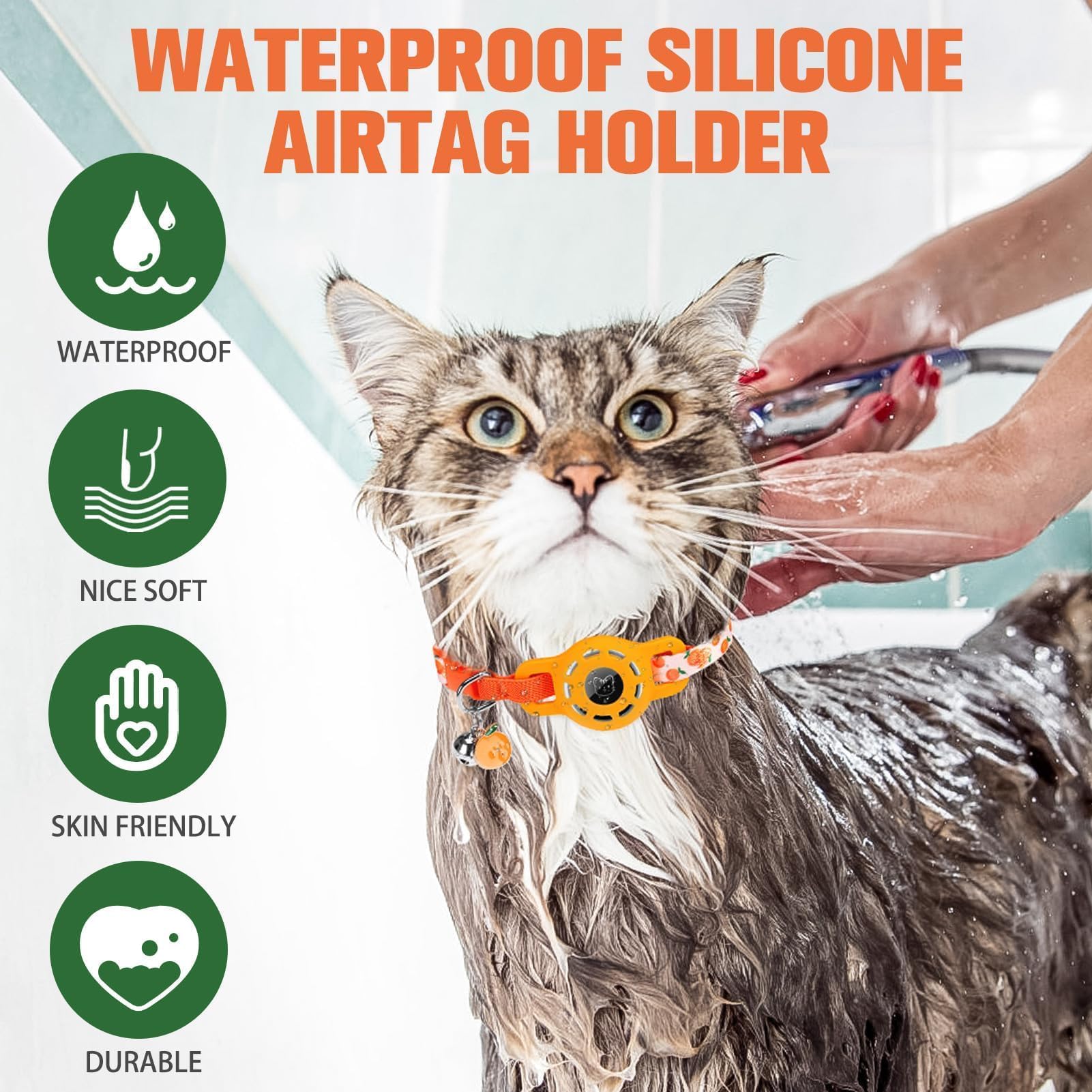 BINGPET stylish AirTag collar with pendant and bell helps locate your cat