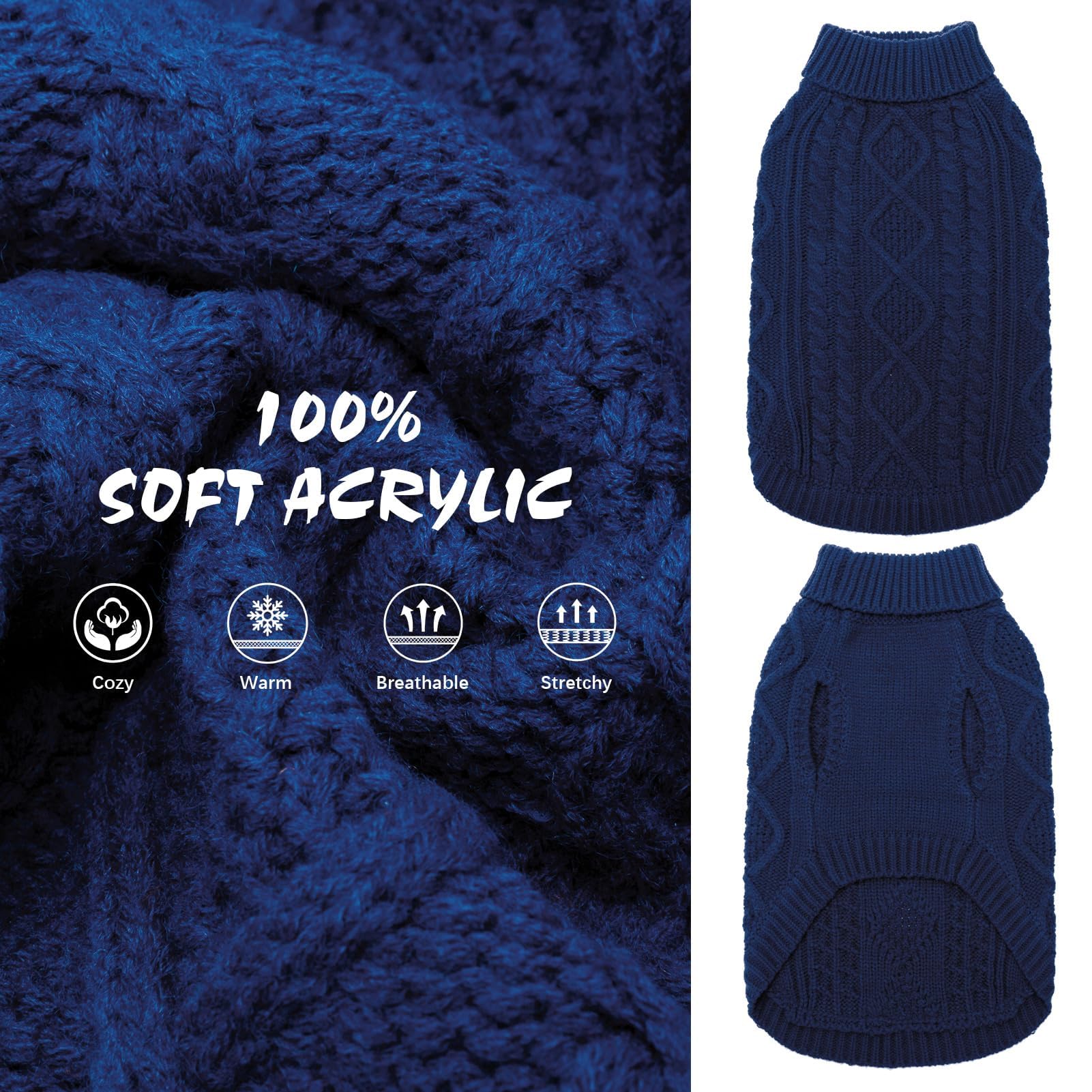 BINGPET thermal sweater back view with leash hole enables stylish, hands-free walking.