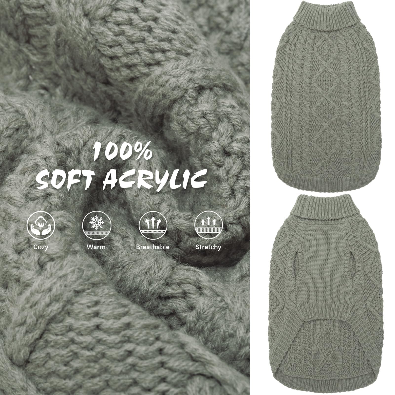 BINGPET thermal knitted dog sweater turtleneck closeup highlights soft stretch fabric