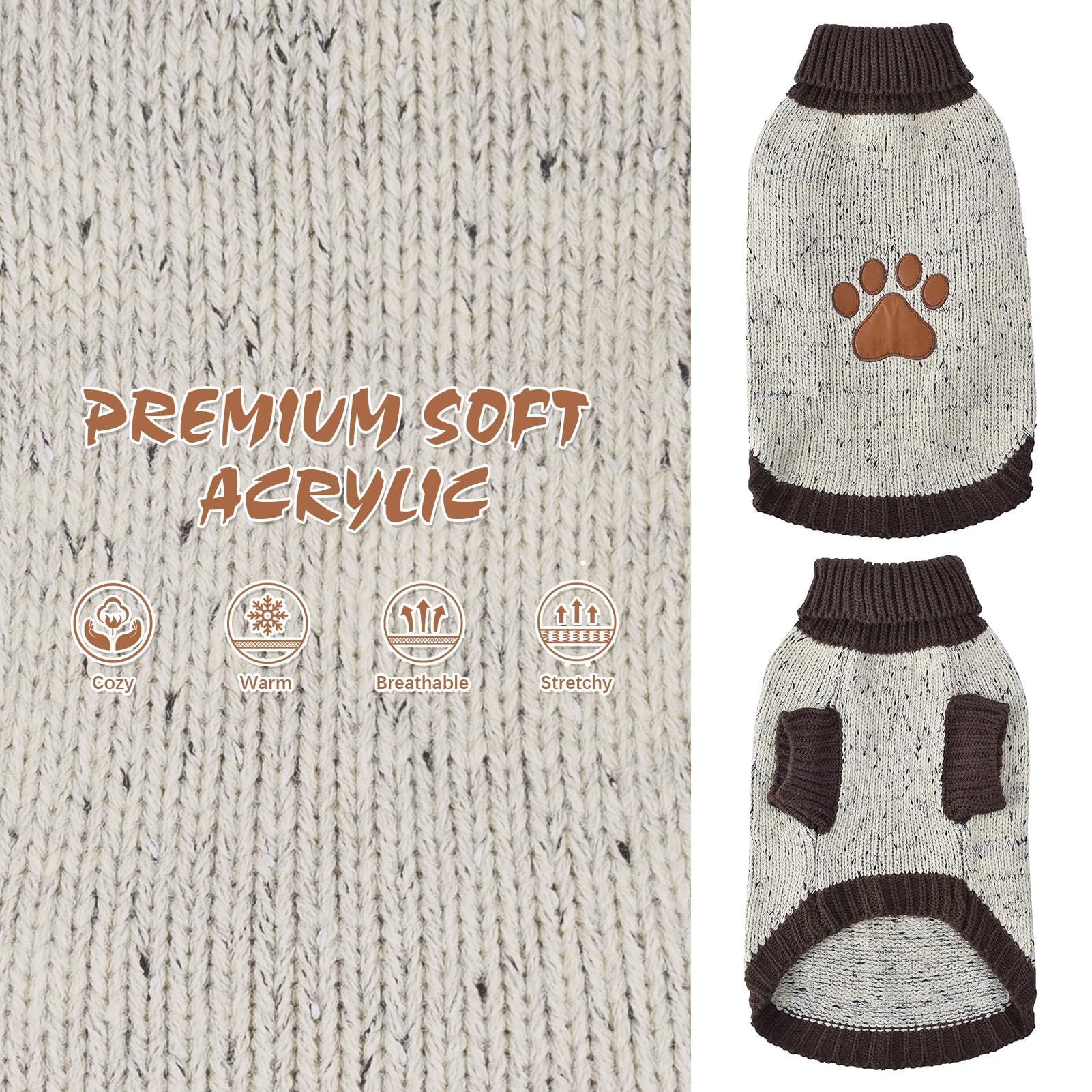 BINGPET Turtle Neck Dog Sweater close-up knit texture, soft acrylic fabric and stretch.