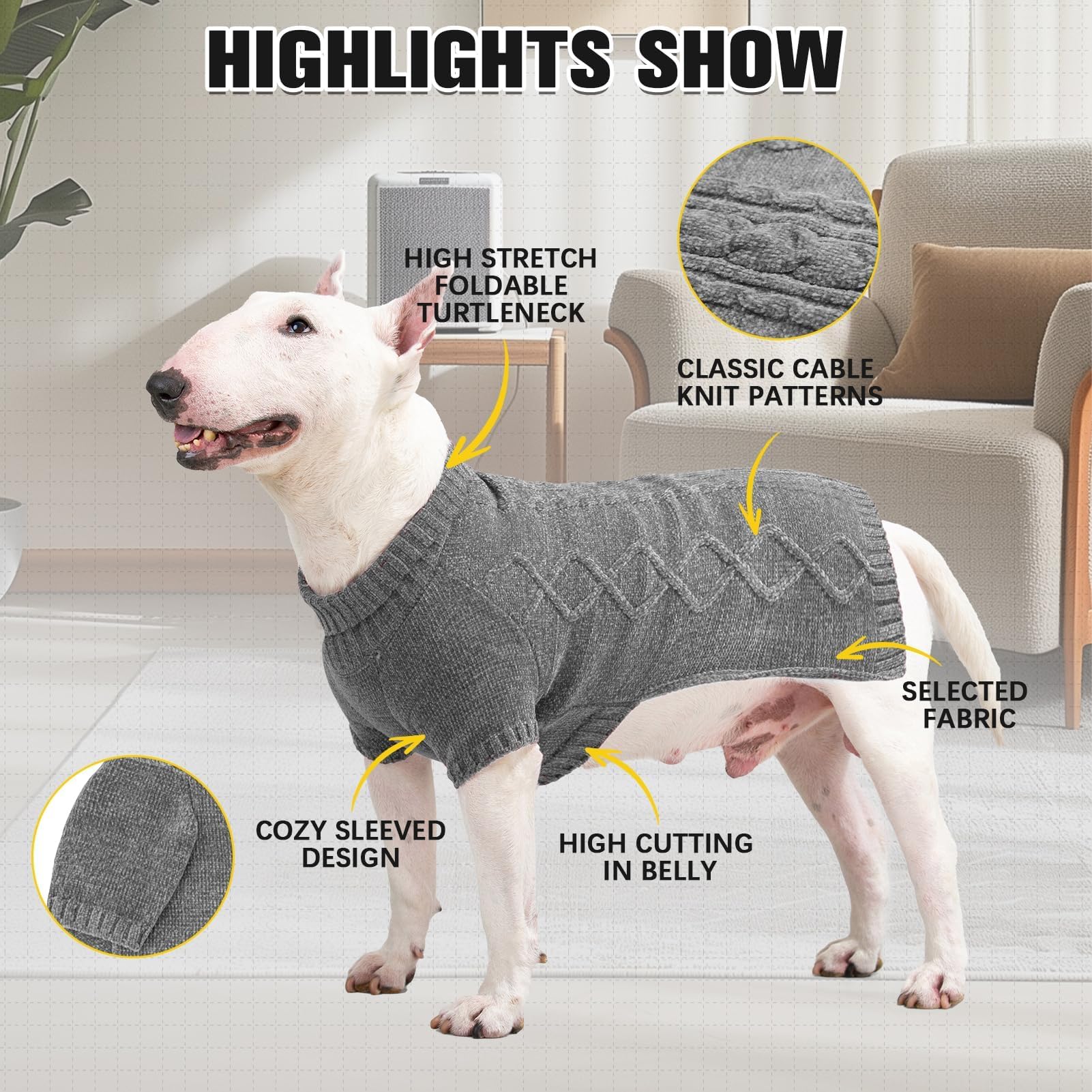 BINGPET velvet-chenille dog sweater delivers soft warmth and stretch for easy movement.