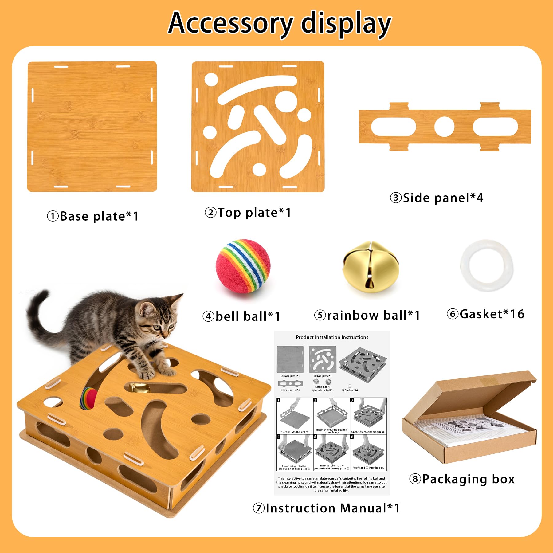 Bininl wooden cat puzzle with 22 holes boosts problem solving during play
