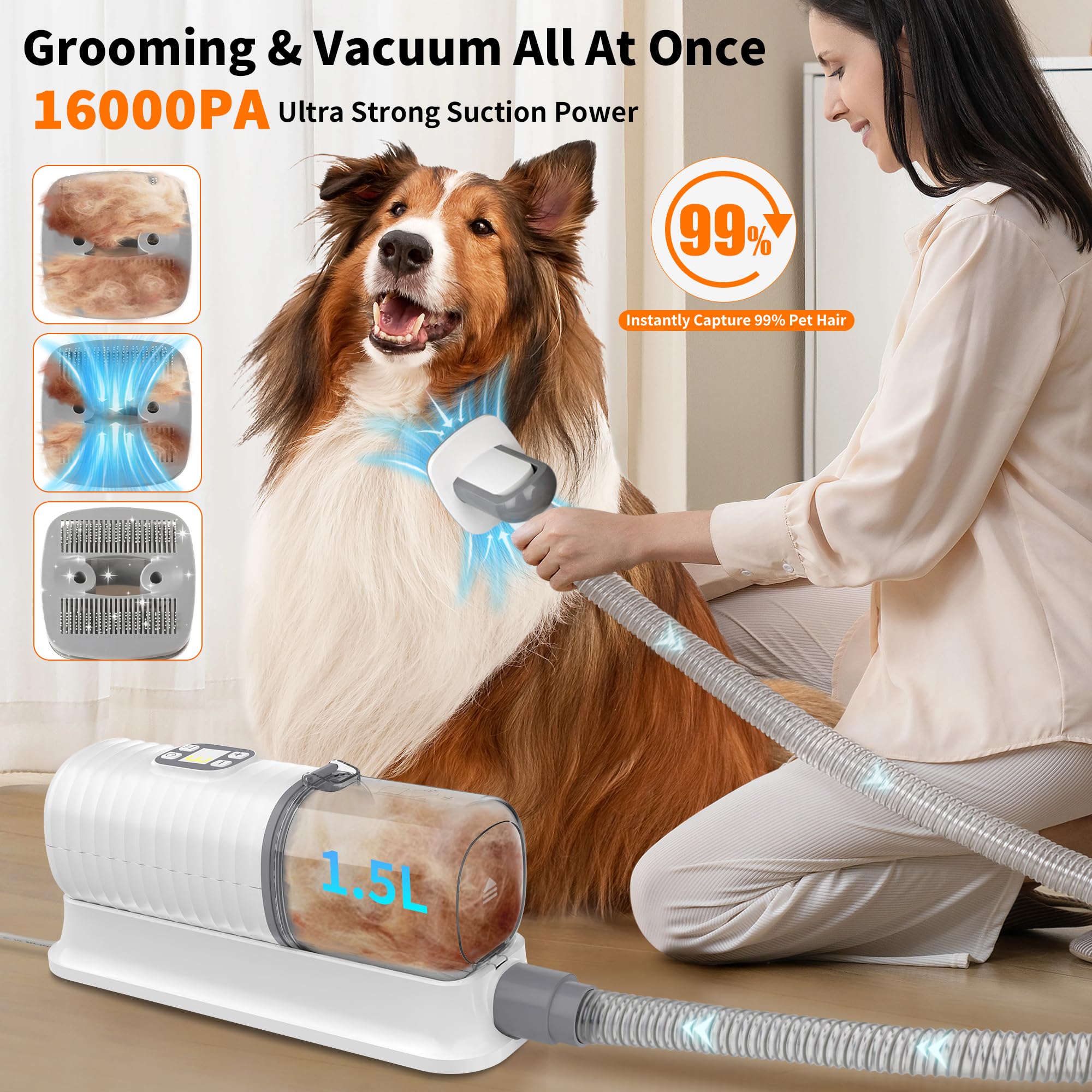 binROC 7-finger nozzle provides gentle airflow for long-haired dogs