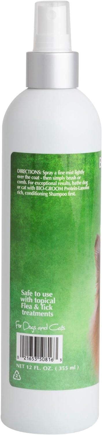 Bio-Groom Anti-Static Spray dog-coat helps detangle without stiffness after baths