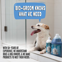 Bio-Groom cruelty-free dye-free label on bottle emphasizes safe ingredients.