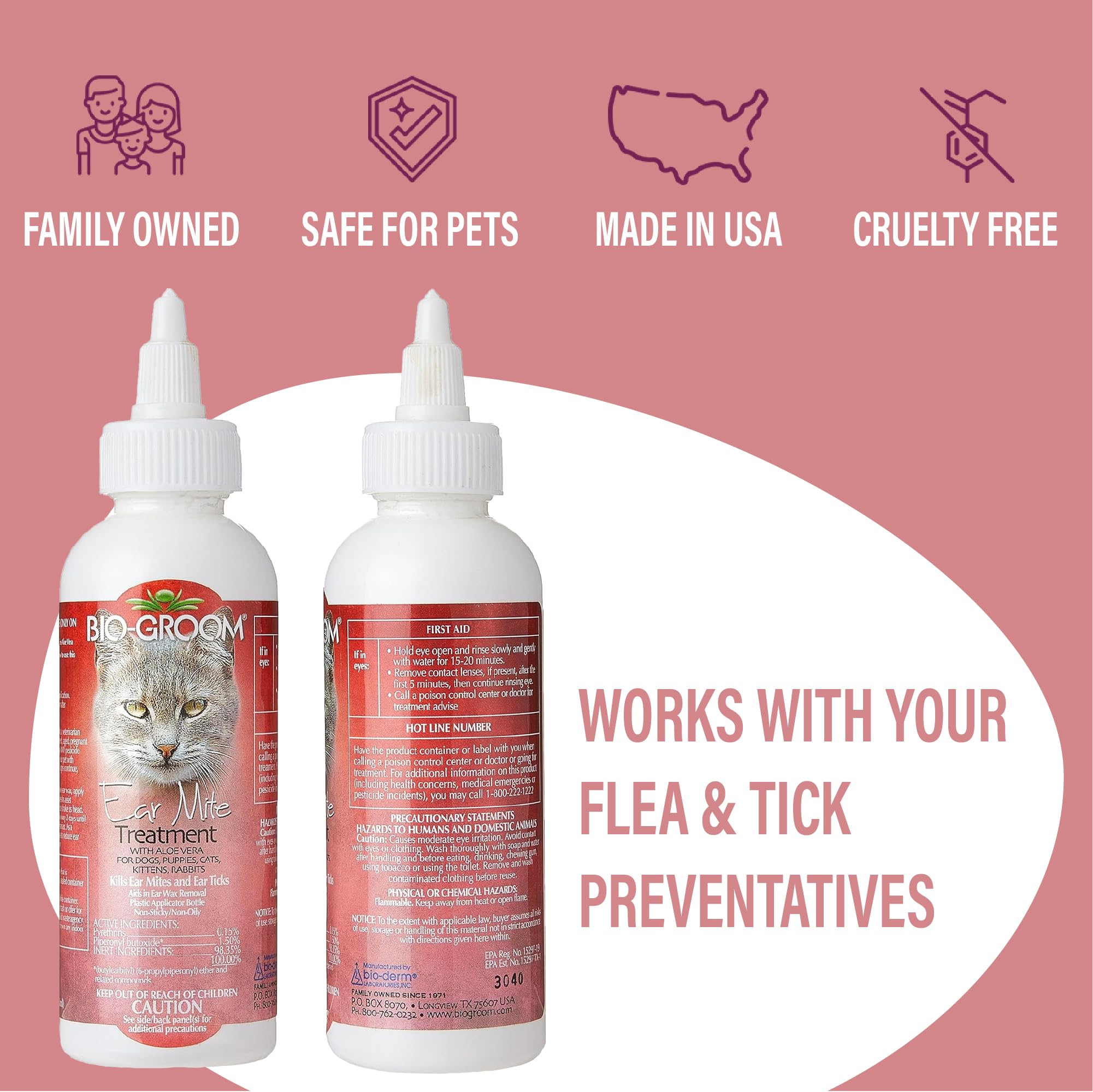 Bio-Groom Ear Cleaner for dogs and cats demonstrates routine ear care at home.