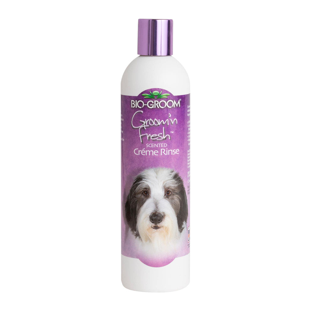Bio-Groom Groom'n Fresh bottle shows tear-free formula for gentle dog grooming.