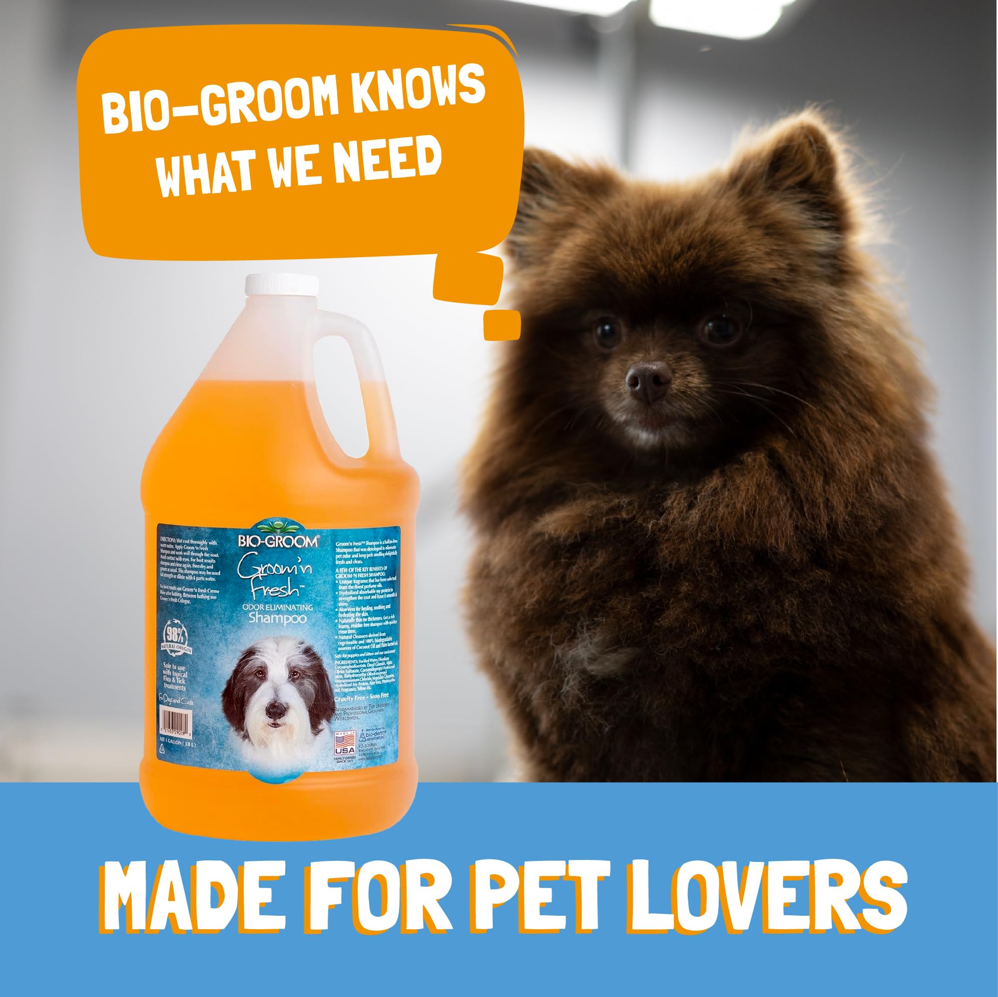 Bio-Groom Groom'n Fresh odor-elimination graphic showcases lasting fragrance without harsh residues.