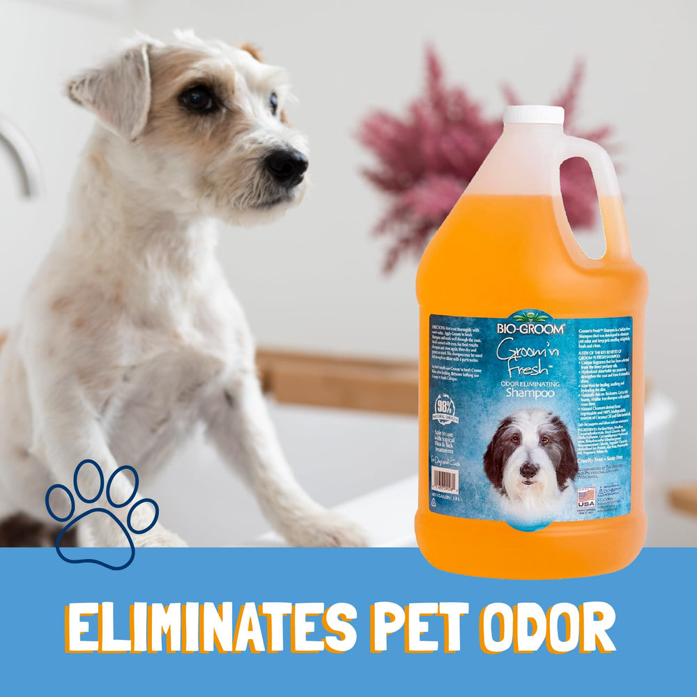 Bio-Groom Groom'n Fresh puppy bath time scene emphasizes safe formula for puppies.