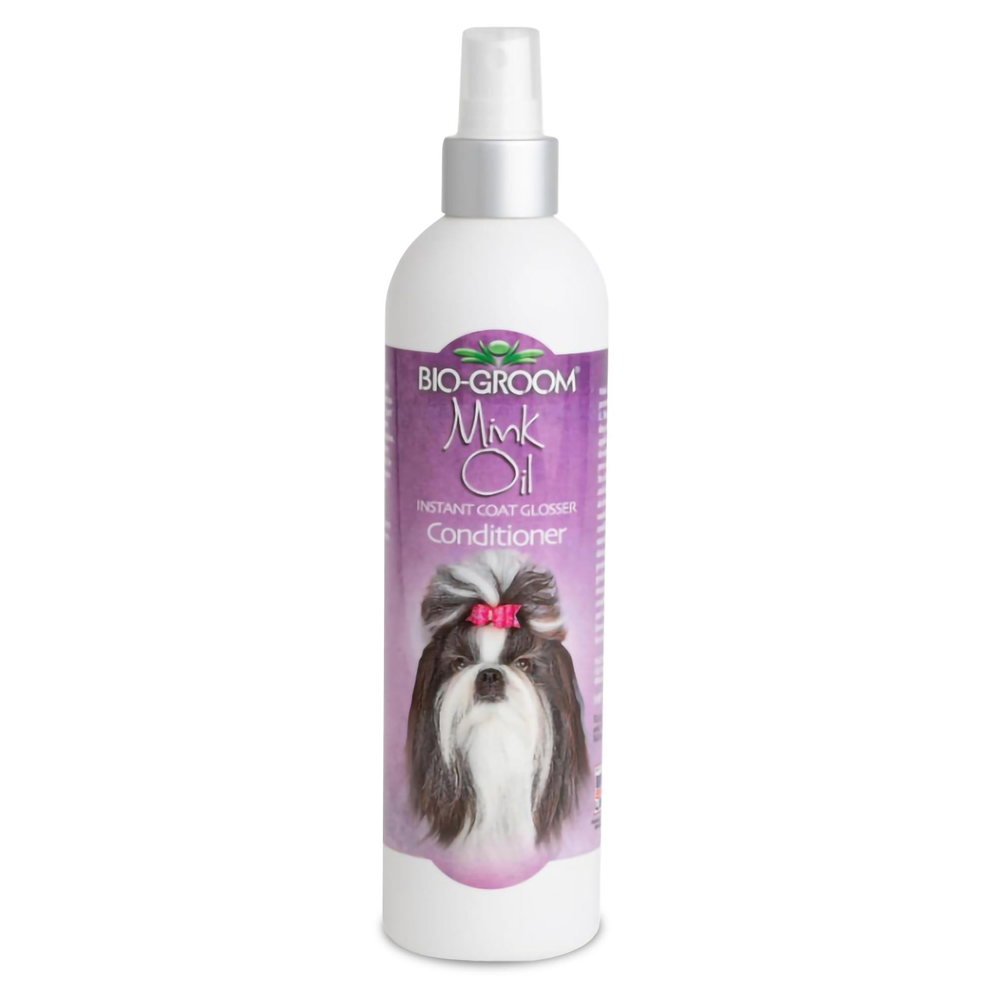 Bio-Groom Mink Oil Dog Conditioner Spray bottle shows deep conditioning for shiny coat