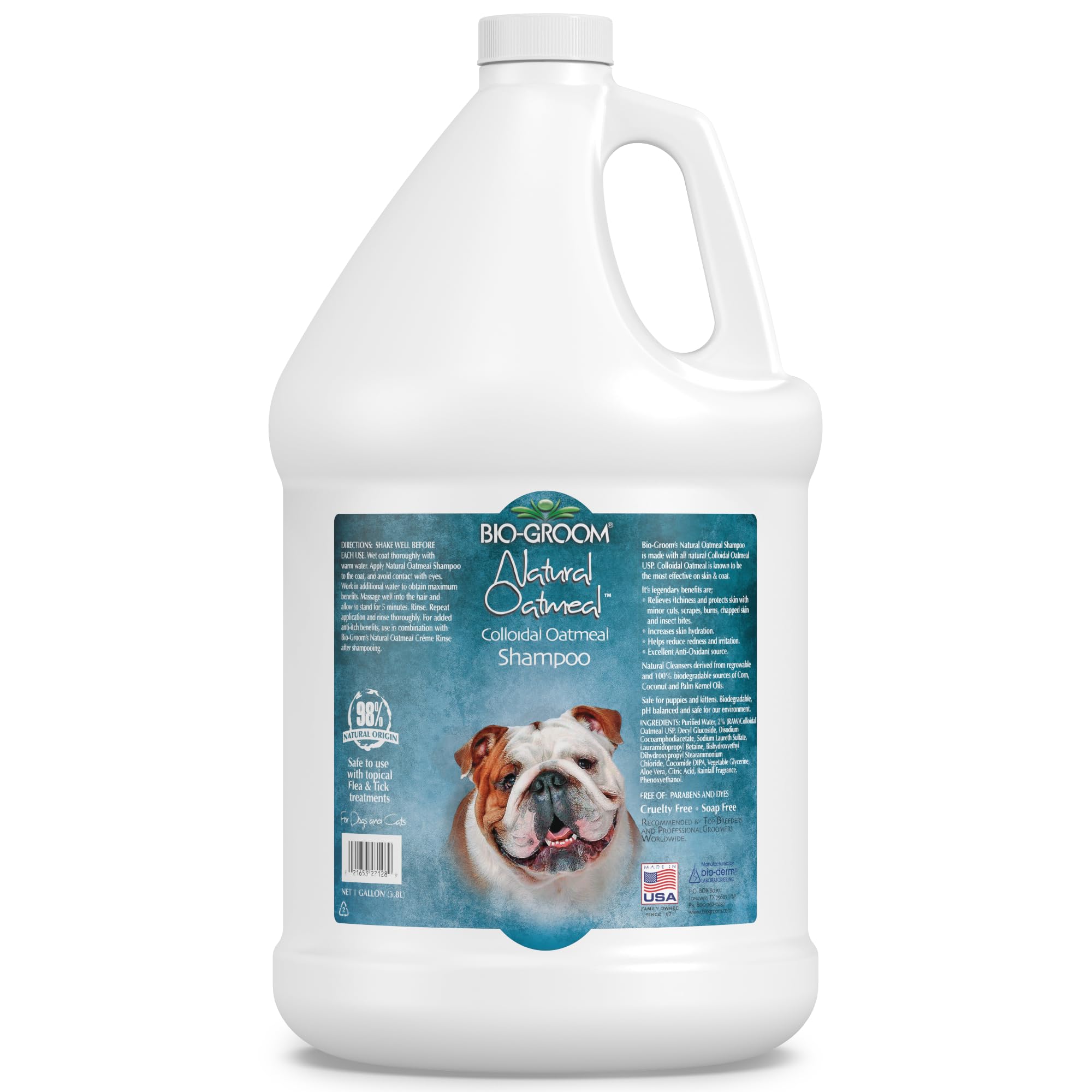 Bio-Groom Oatmeal Dog Shampoo bottle showing gentle cleansing for dogs