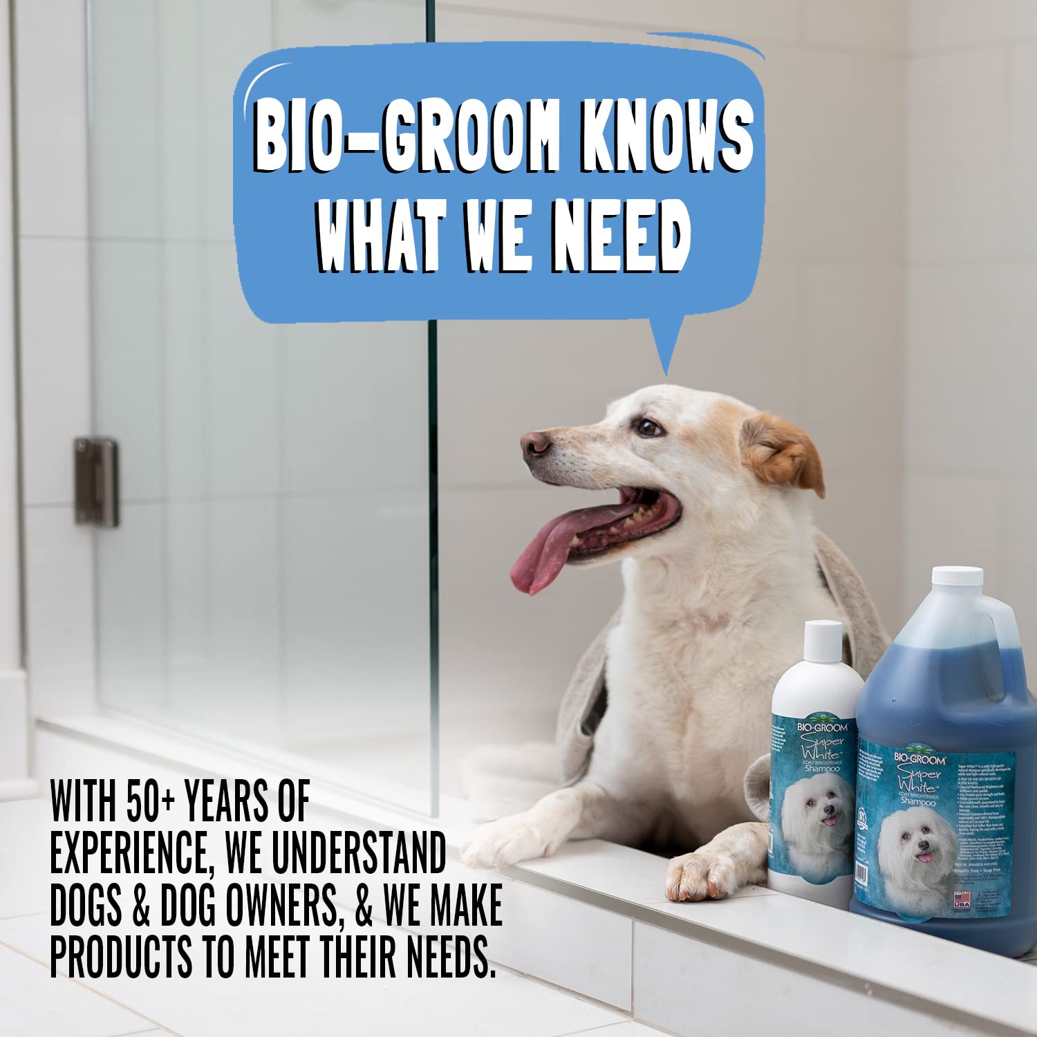 Bio-Groom Oatmeal Dog Shampoo labeling close-up emphasizes paraben- and dye-free formula