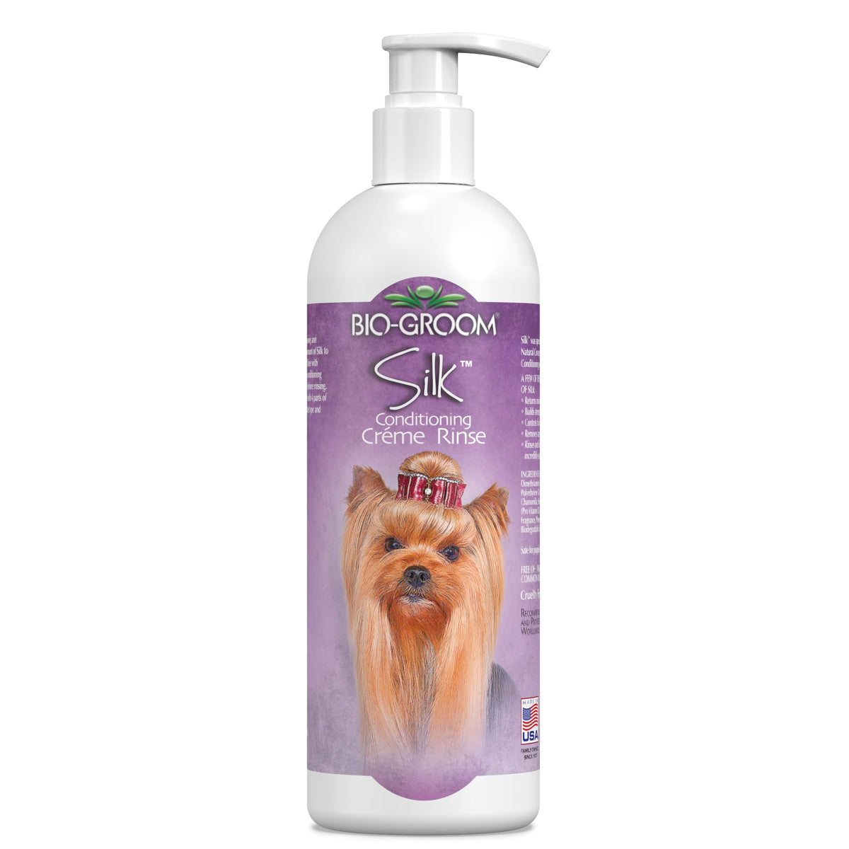 Bio-Groom Silk Creme Rinse bottle pour shows gentle tearless conditioning for dogs
