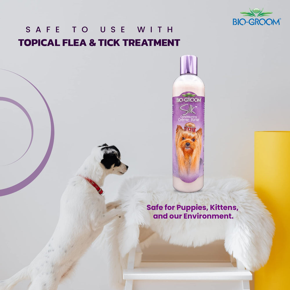 Bio-Groom Silk Creme Rinse dog coat becomes soft and silky after bath.