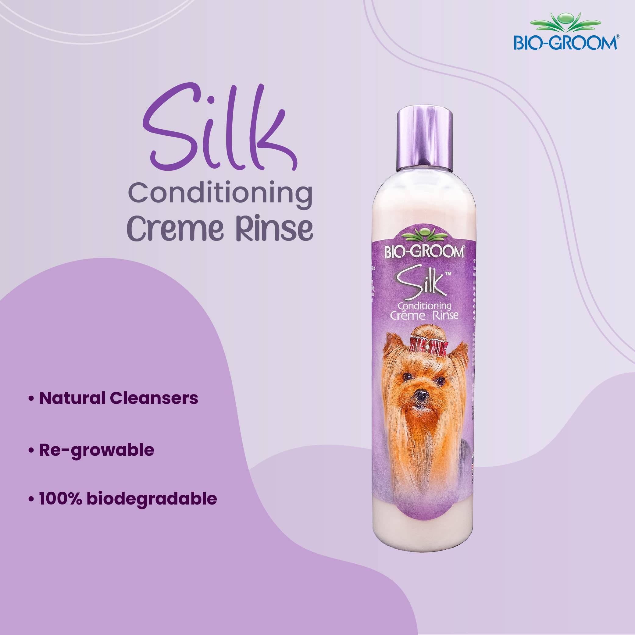 Bio-Groom Silk Creme Rinse ingredients label communicates cruelty-free care.