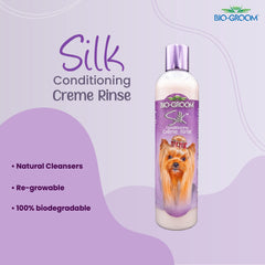 Bio-Groom Silk Creme Rinse ingredients label communicates cruelty-free care.