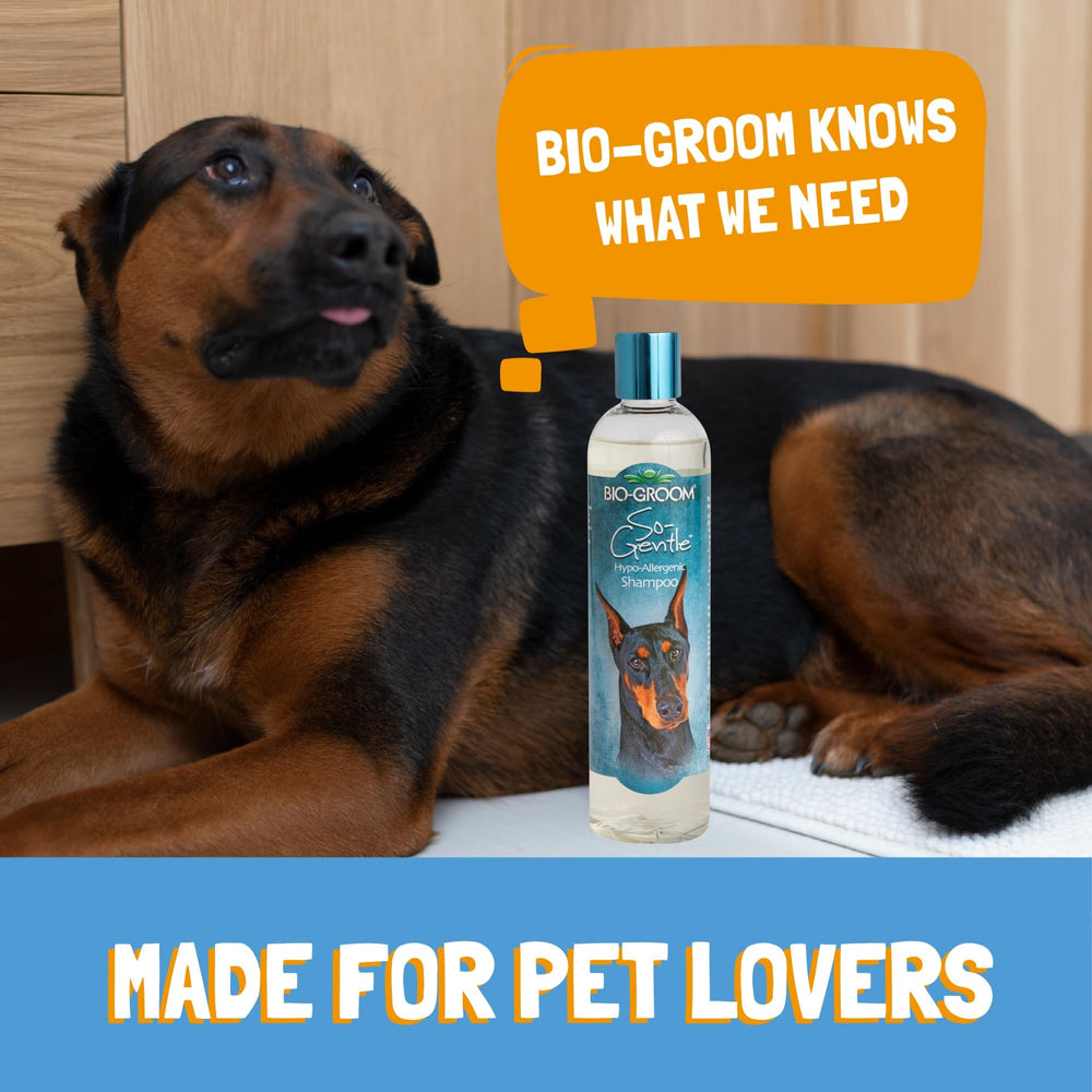 Bio-Groom So-Gentle puppy bath time scene demonstrates gentle care for youngsters