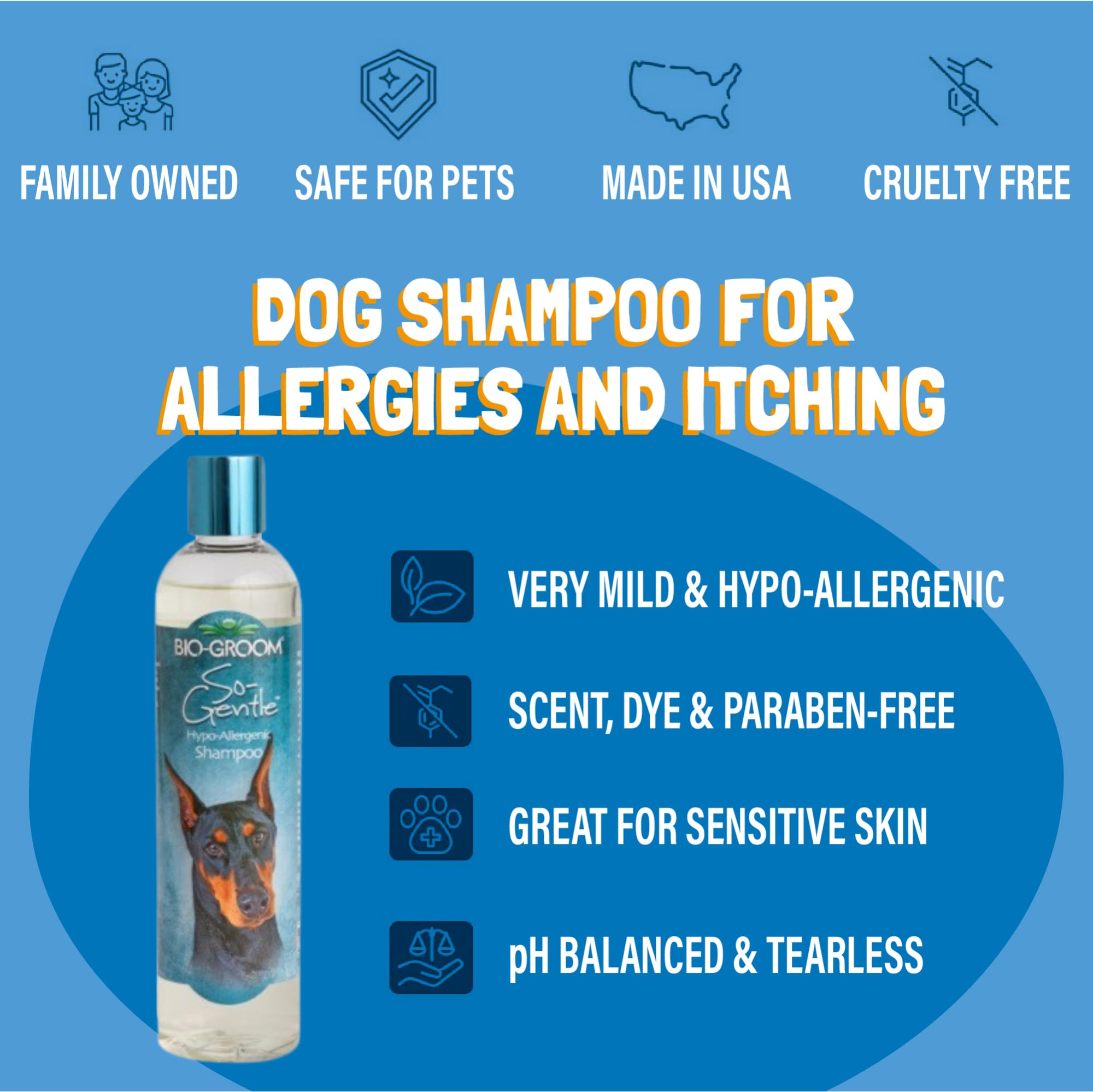 Bio-Groom So-Gentle tearless formula close-up highlights mild coconut oil cleansing