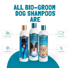 Bio-Groom tear-free shampoo foam close-up highlights rich lather without irritation.