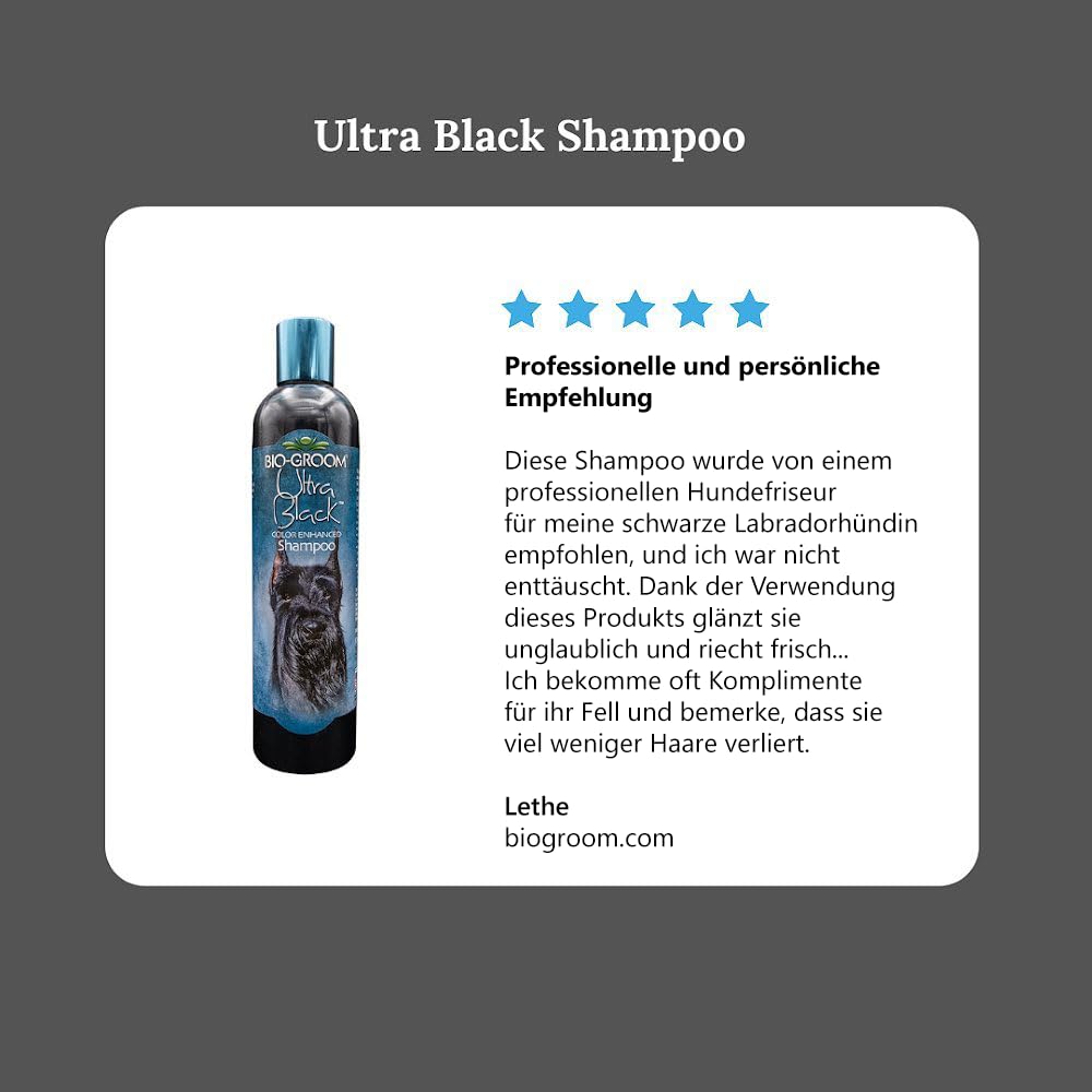 Bio-Groom Ultra-Black Dog Shampoo puppy-safe formula supports gentle cleansing.