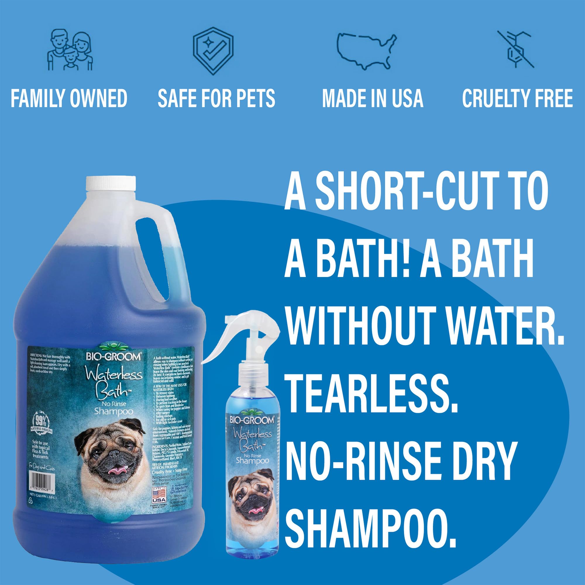 Bio-Groom Waterless Shampoo tearless foam close-up highlights no-rinse convenience