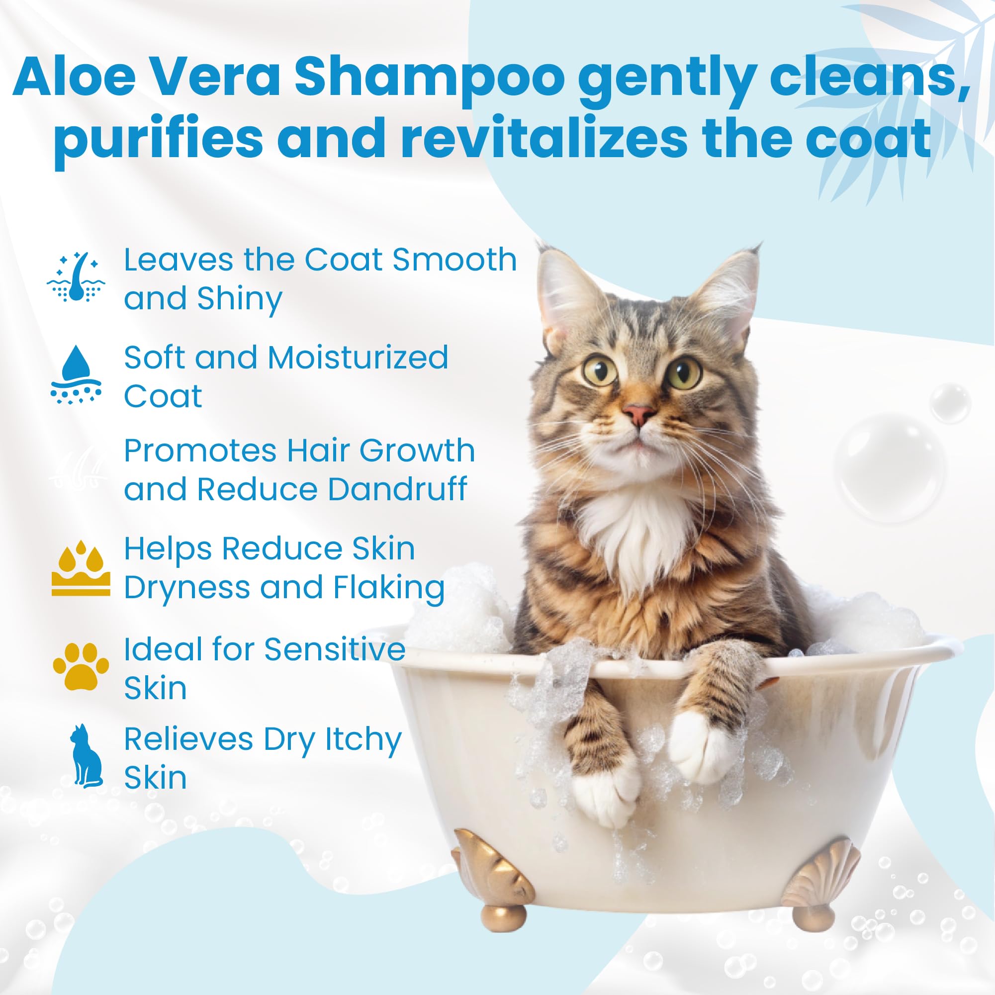Bio PetActive Cat Shampoo foaming lather supports tearless washing and easy grooming.