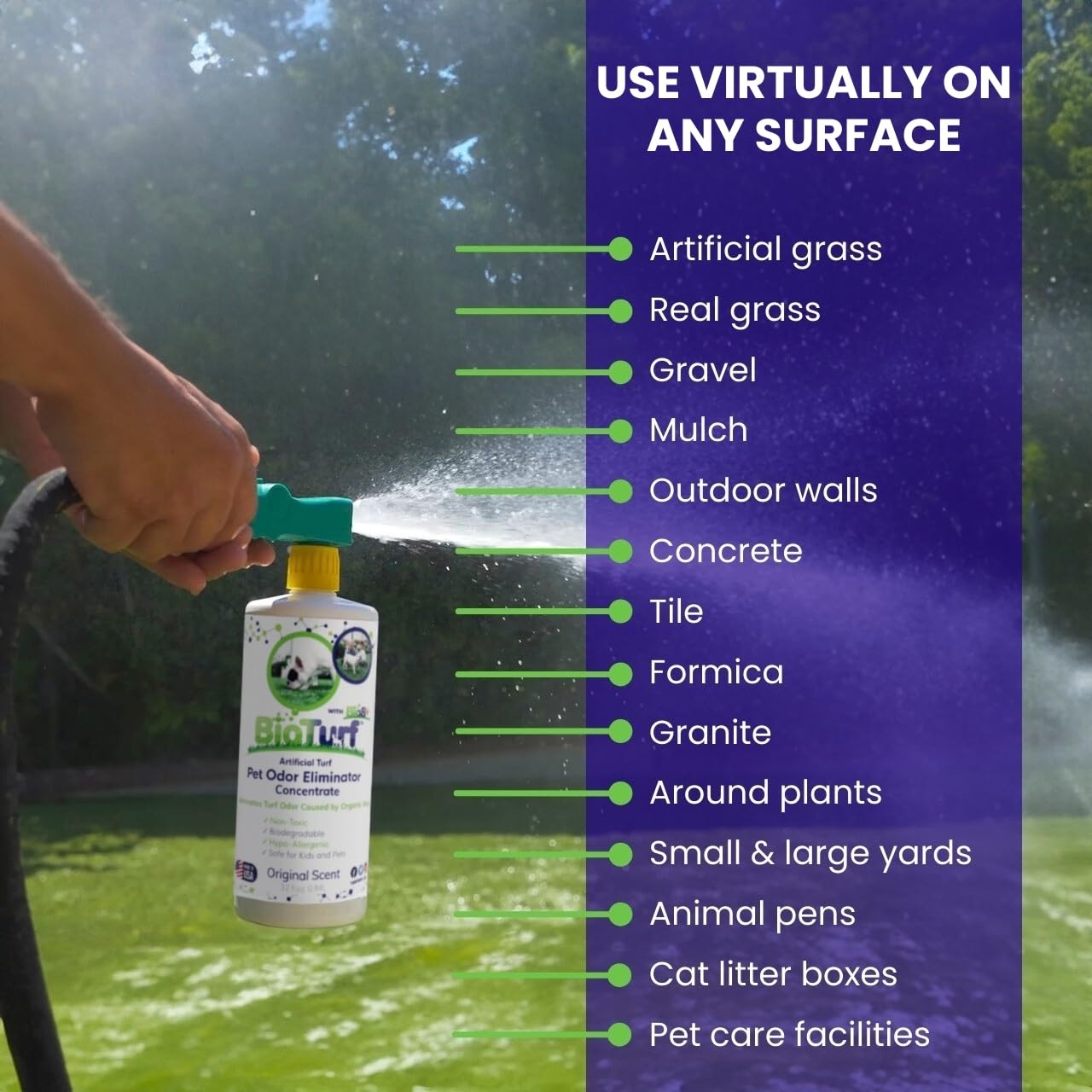 BioTurf BioS+ indoor use on carpet illustrates versatile odor control.