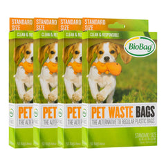 BioBag pet waste bags pack-4-boxes-front; compact storage for on-the-go cleanup.