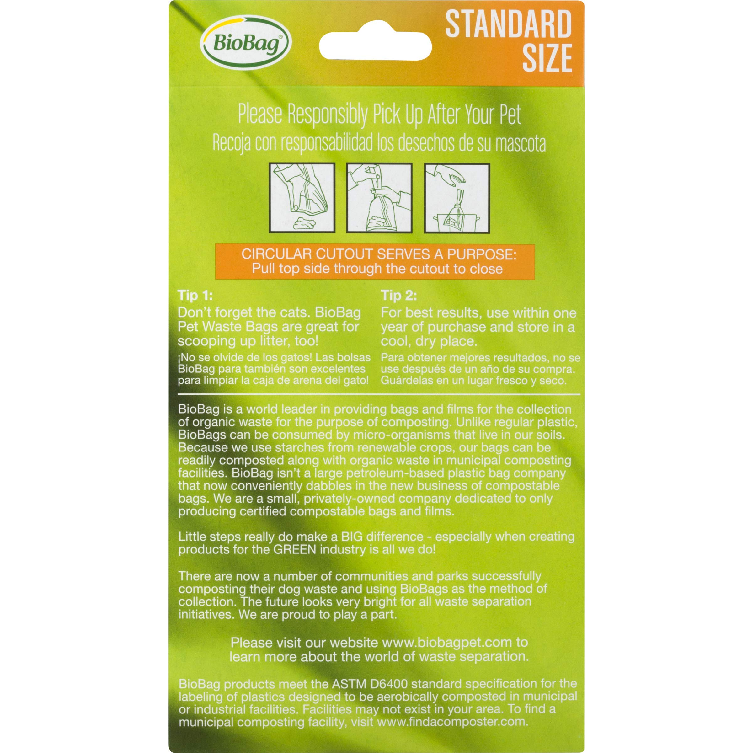 BioBag standard-size 8x11.4 inches; ideal for daily dog cleanup.